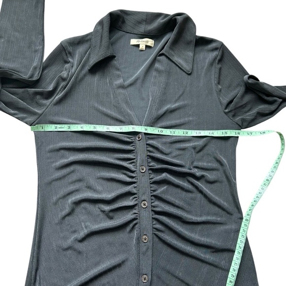 Madewell Metallic Rib Ruched Long-Sleeve Top Dark Pavement size medium disco 70s - Picture 7 of 7